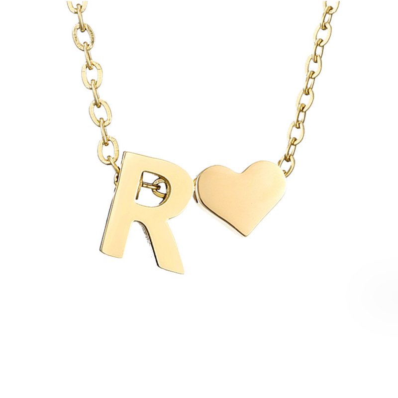 Gold Letter Pendant Necklace with Forever Love Script Design