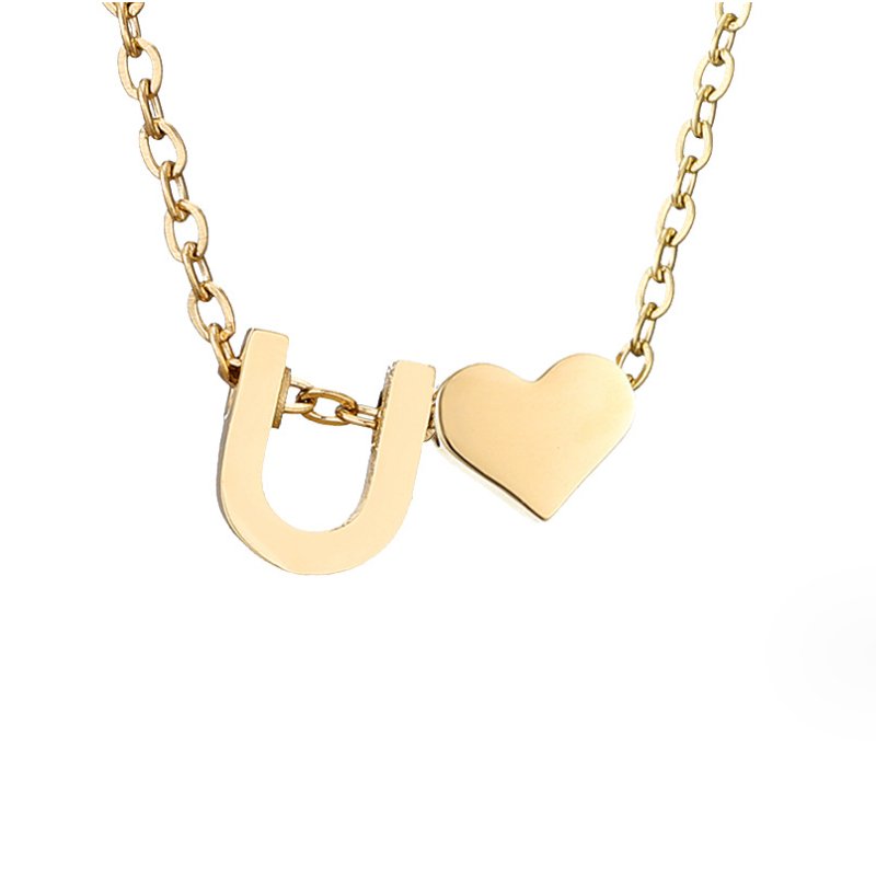Gold Letter Pendant Necklace with Forever Love Script Design