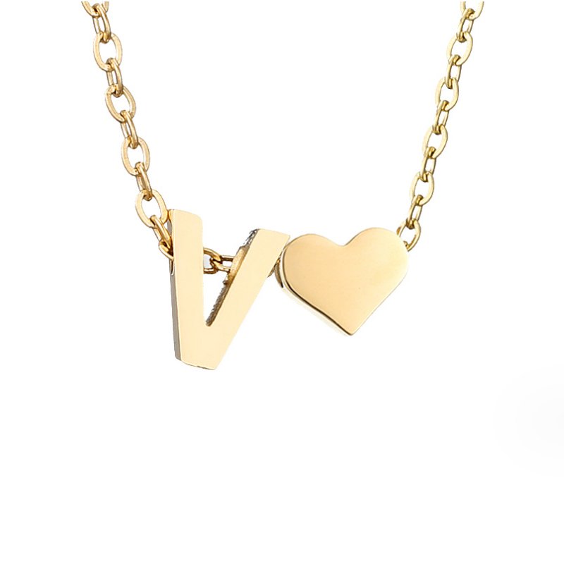 Gold Letter Pendant Necklace with Forever Love Script Design