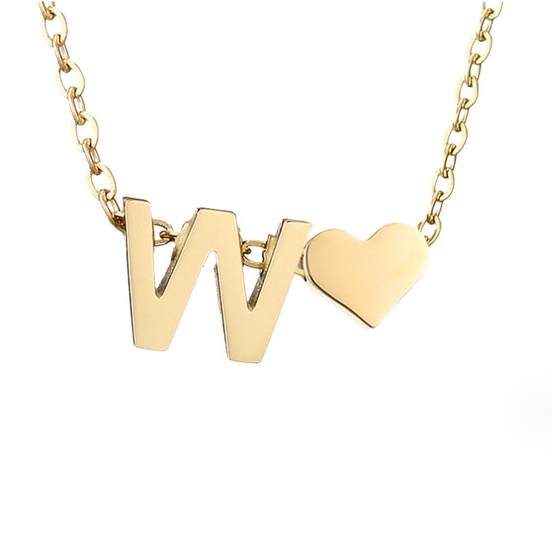 Gold Letter Pendant Necklace with Forever Love Script Design