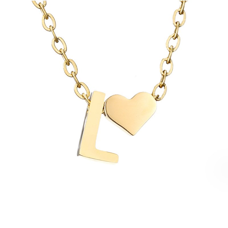 Gold Letter Pendant Necklace with Forever Love Script Design