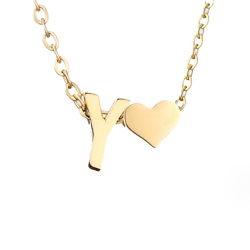 Gold Letter Pendant Necklace with Forever Love Script Design