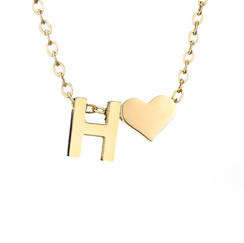Gold Letter Pendant Necklace with Forever Love Script Design