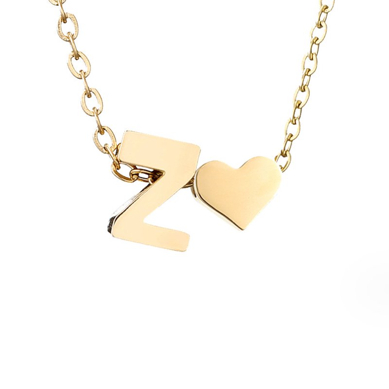 Gold Letter Pendant Necklace with Forever Love Script Design
