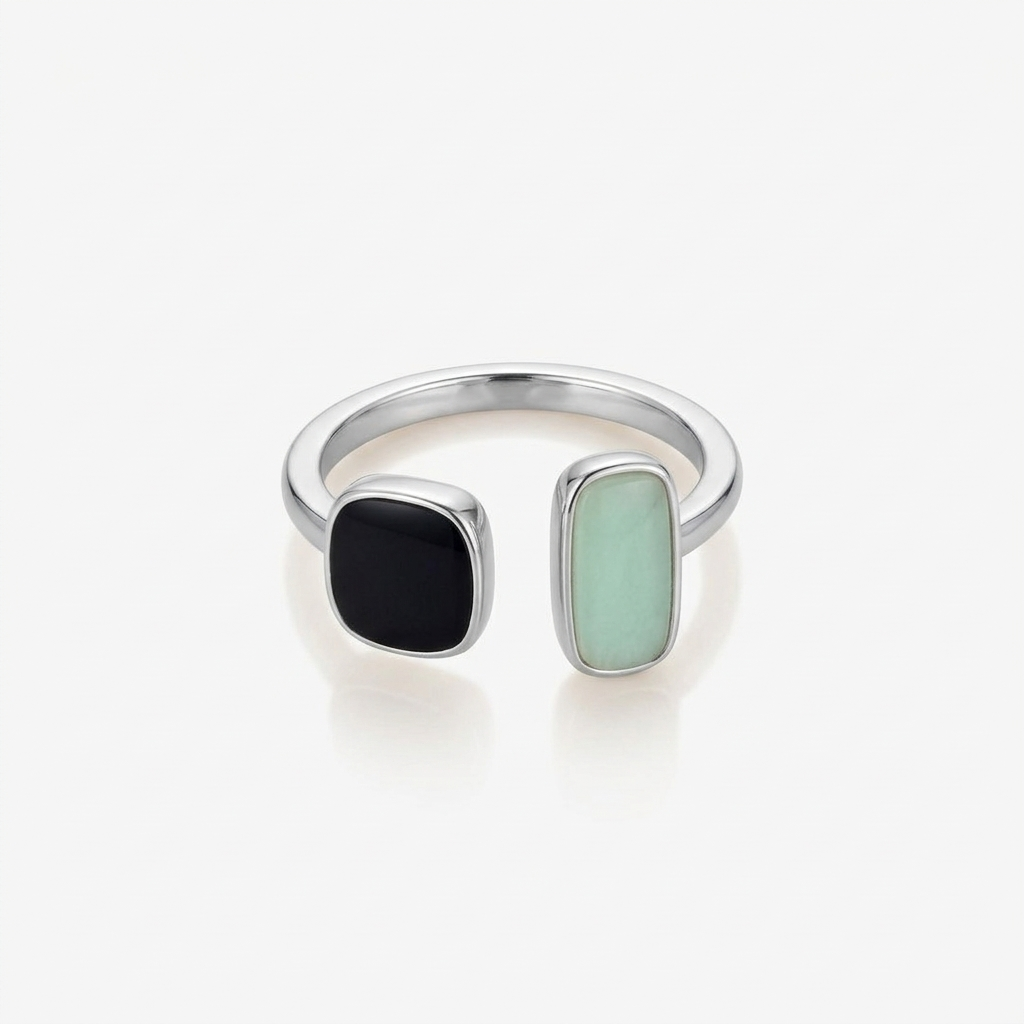 Open Ring with Dual Blue and Green Stones
