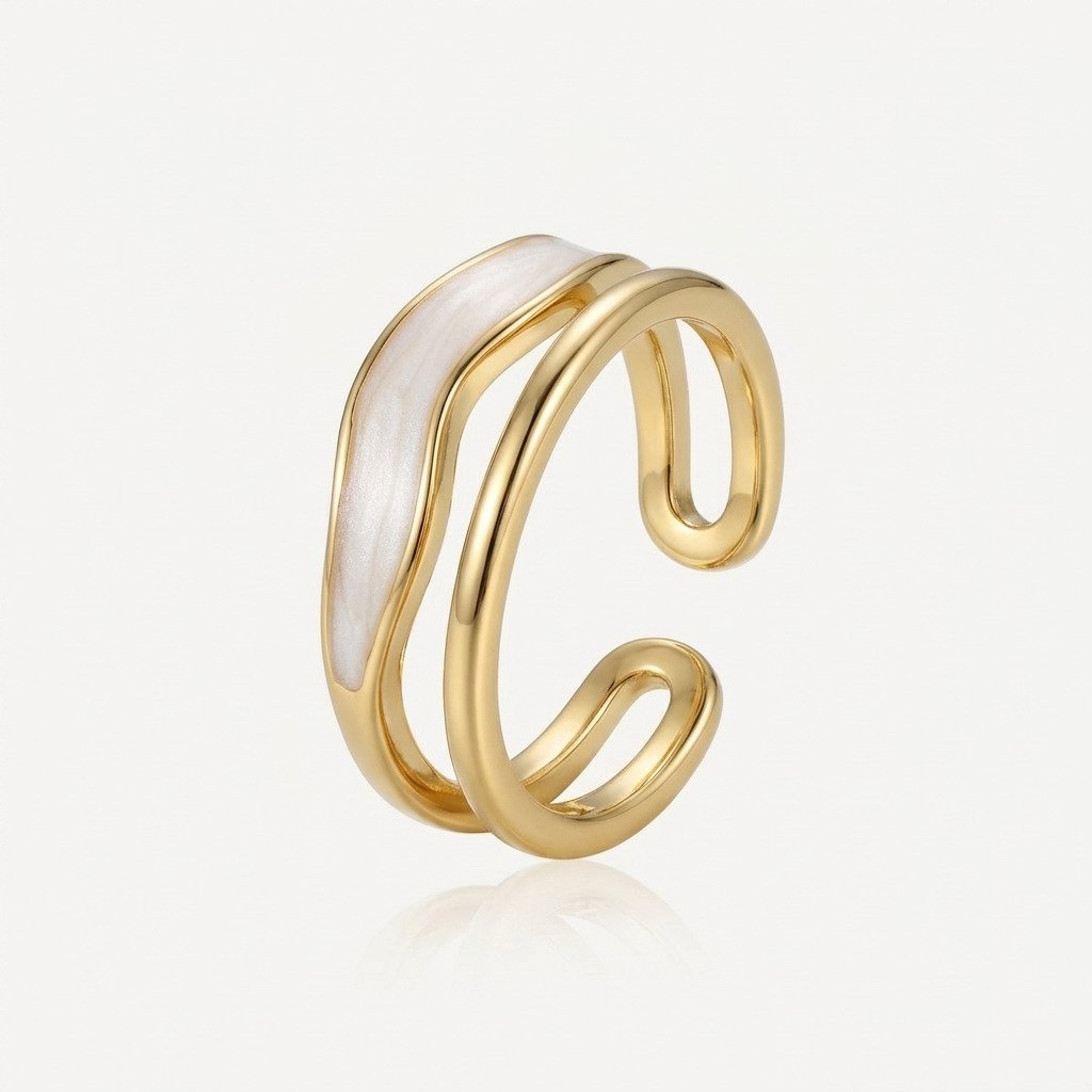 Gold Open Ring with White Wave Stone (meer varianten te gaan)