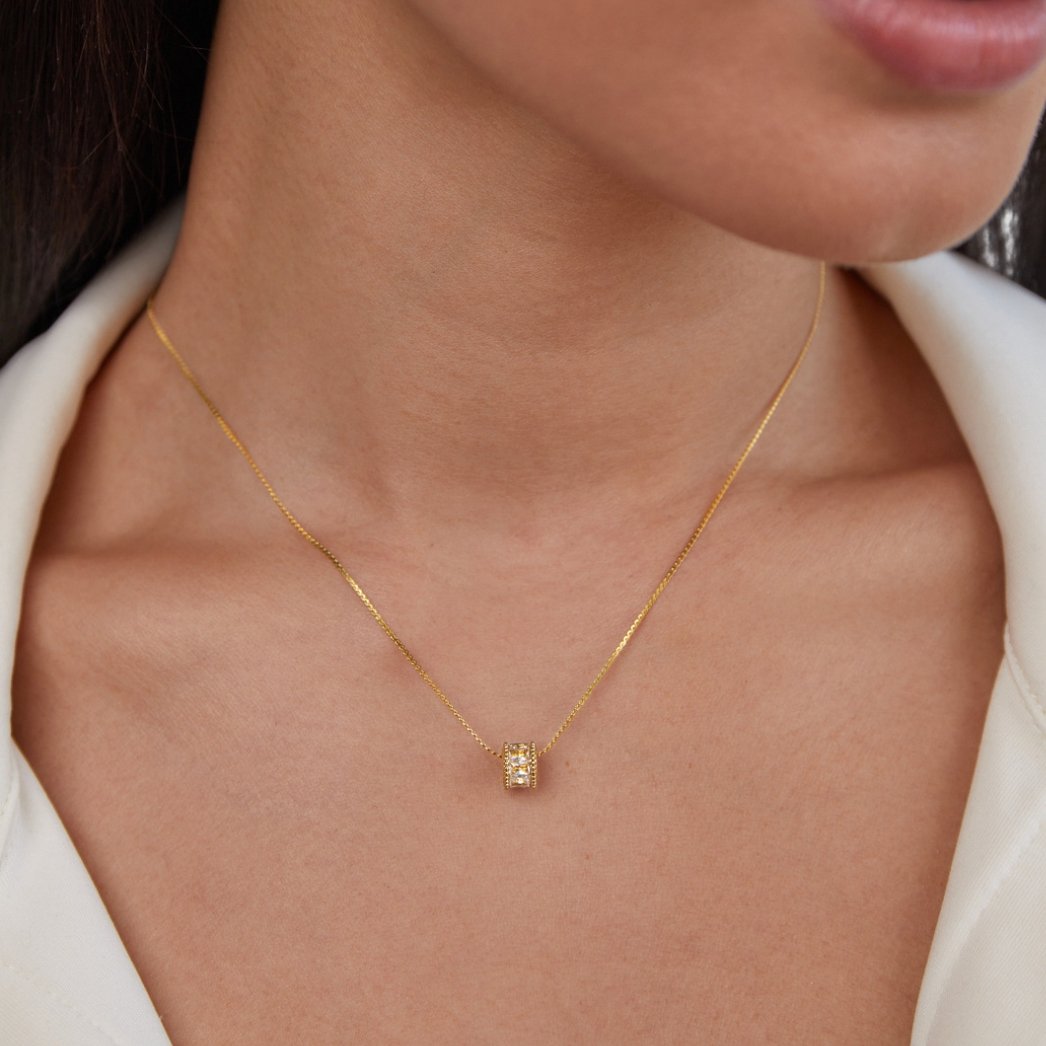 Gold Necklace with Crystal Pendant