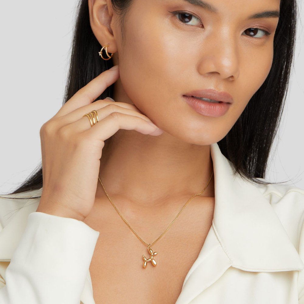 Gold Balloon Animal Necklace with Playful Sculptural Pendant