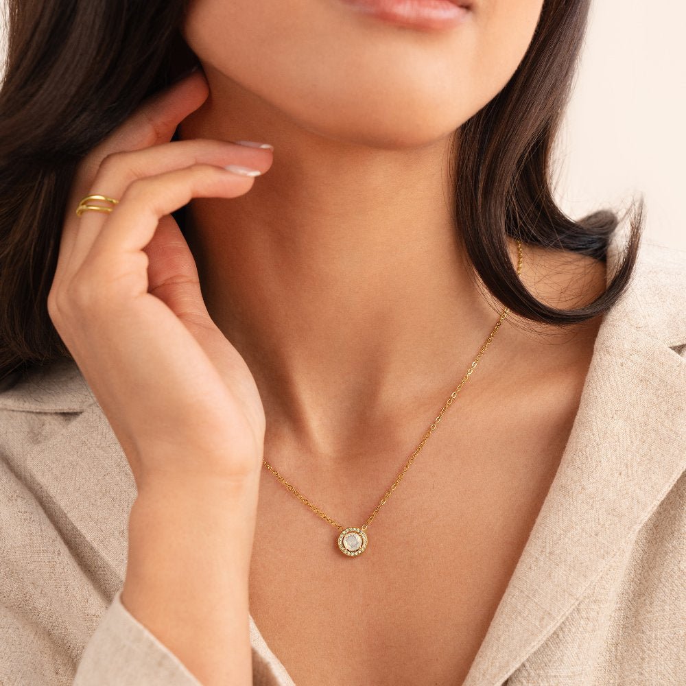 Gold Monet Crystal Necklace with Stone Pendant