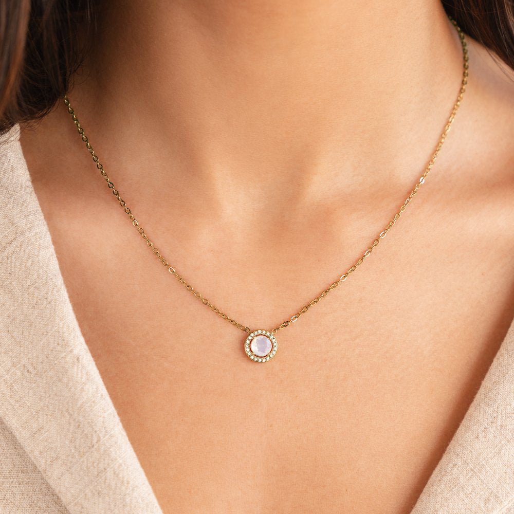 Gold Monet Crystal Necklace with Stone Pendant