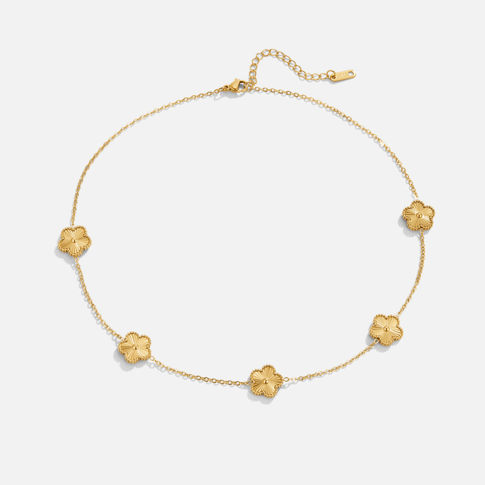 Gold Cluster Necklace with Four-Leaf Clover Design