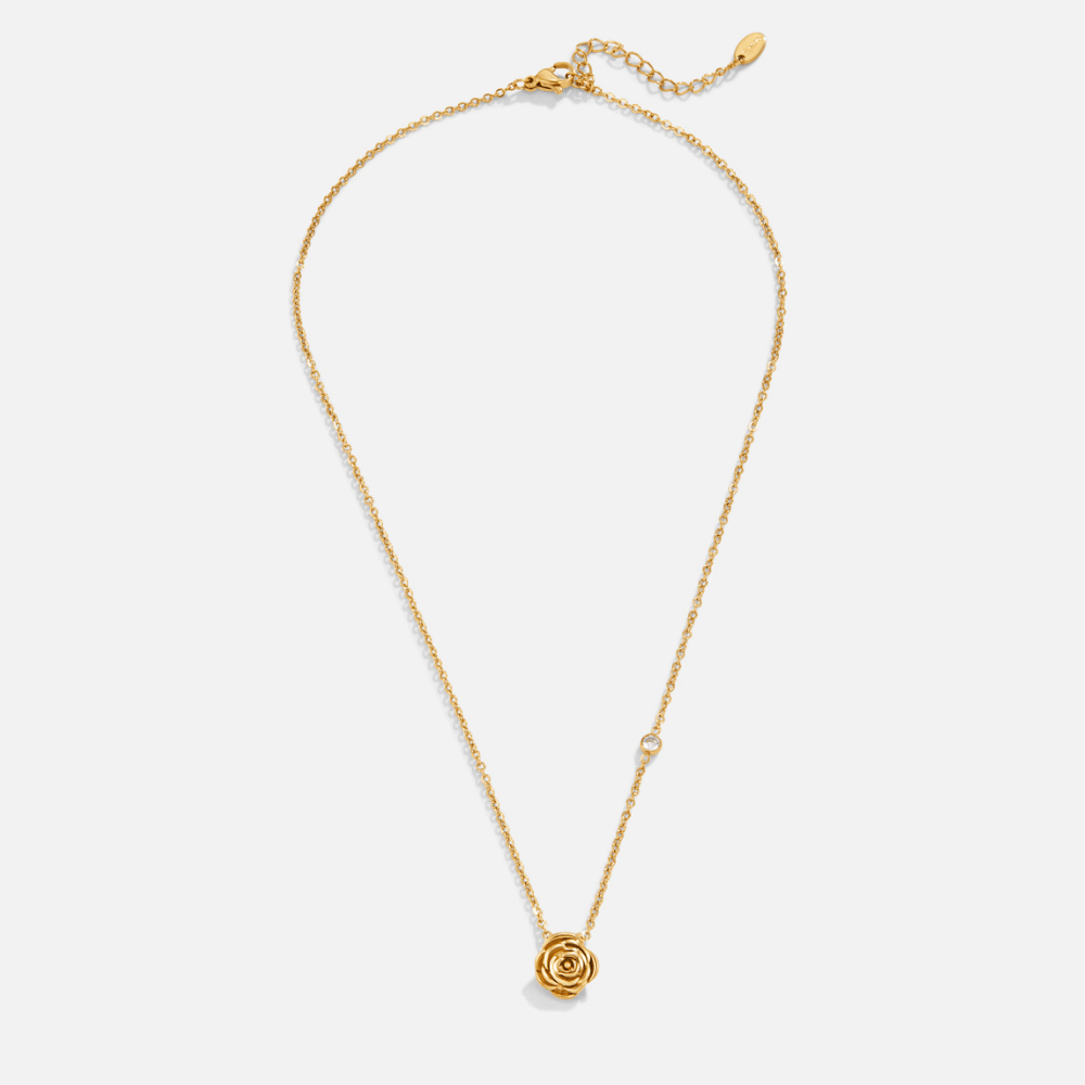 Gold Tone Rose Pendant Necklace