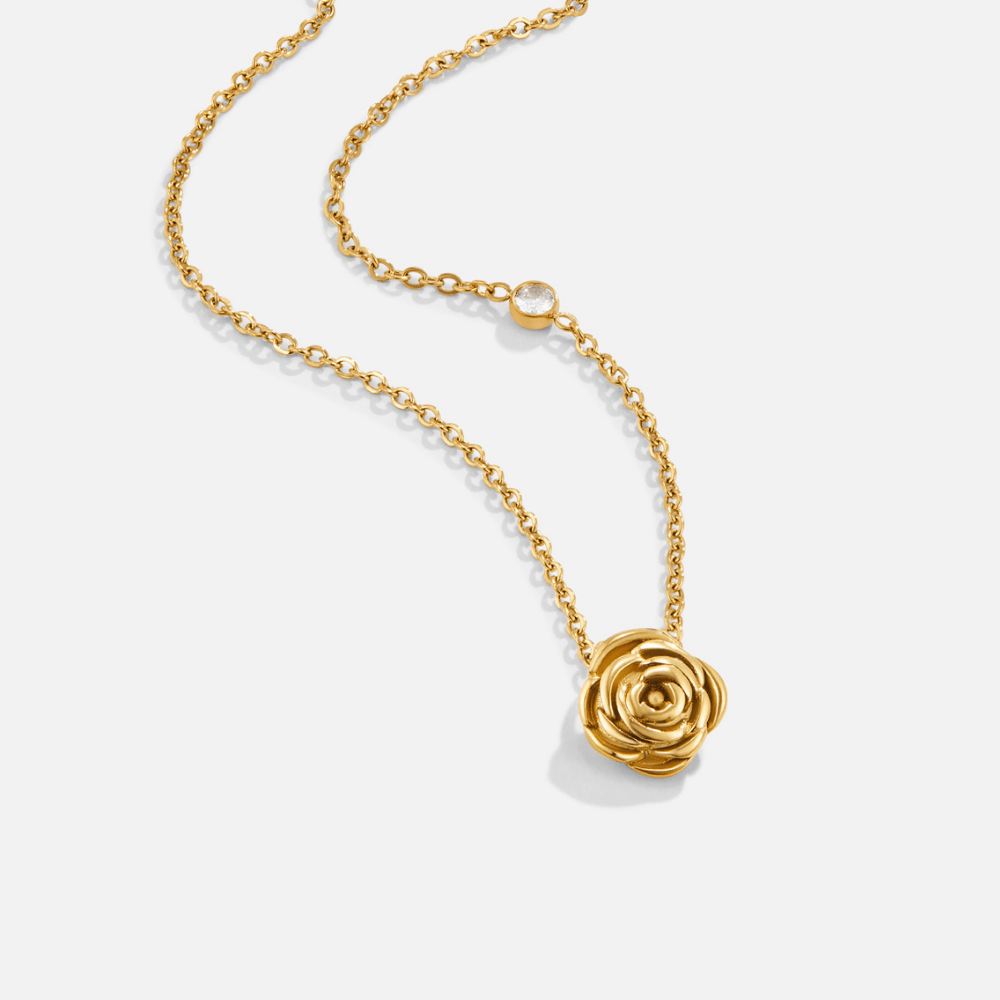 Gold Tone Rose Pendant Necklace