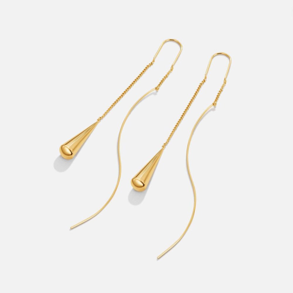 Gold Drop Earrings with Tassel and Teardrop Design