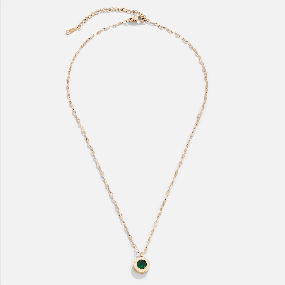 Gold Tone Necklace with Green Crystal Pendant