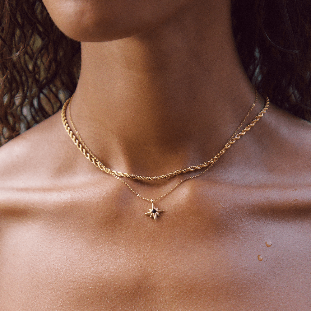 Gold Star Pendant Necklace with Emerald Crystal