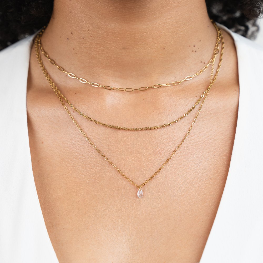 Gold Triple Chain Necklace with Layered Design