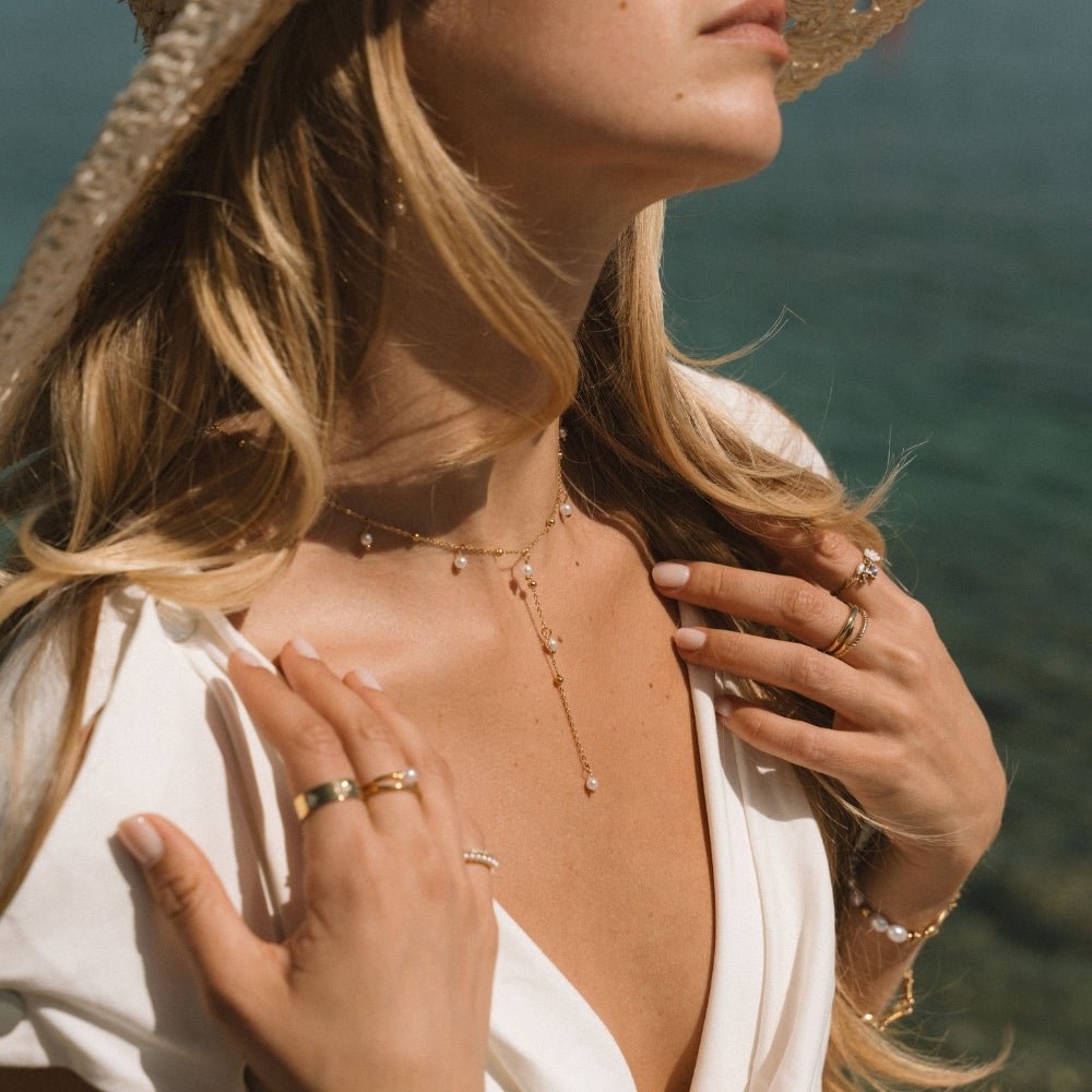 Gold Lariat Necklace with Freshwater Pearl Drop