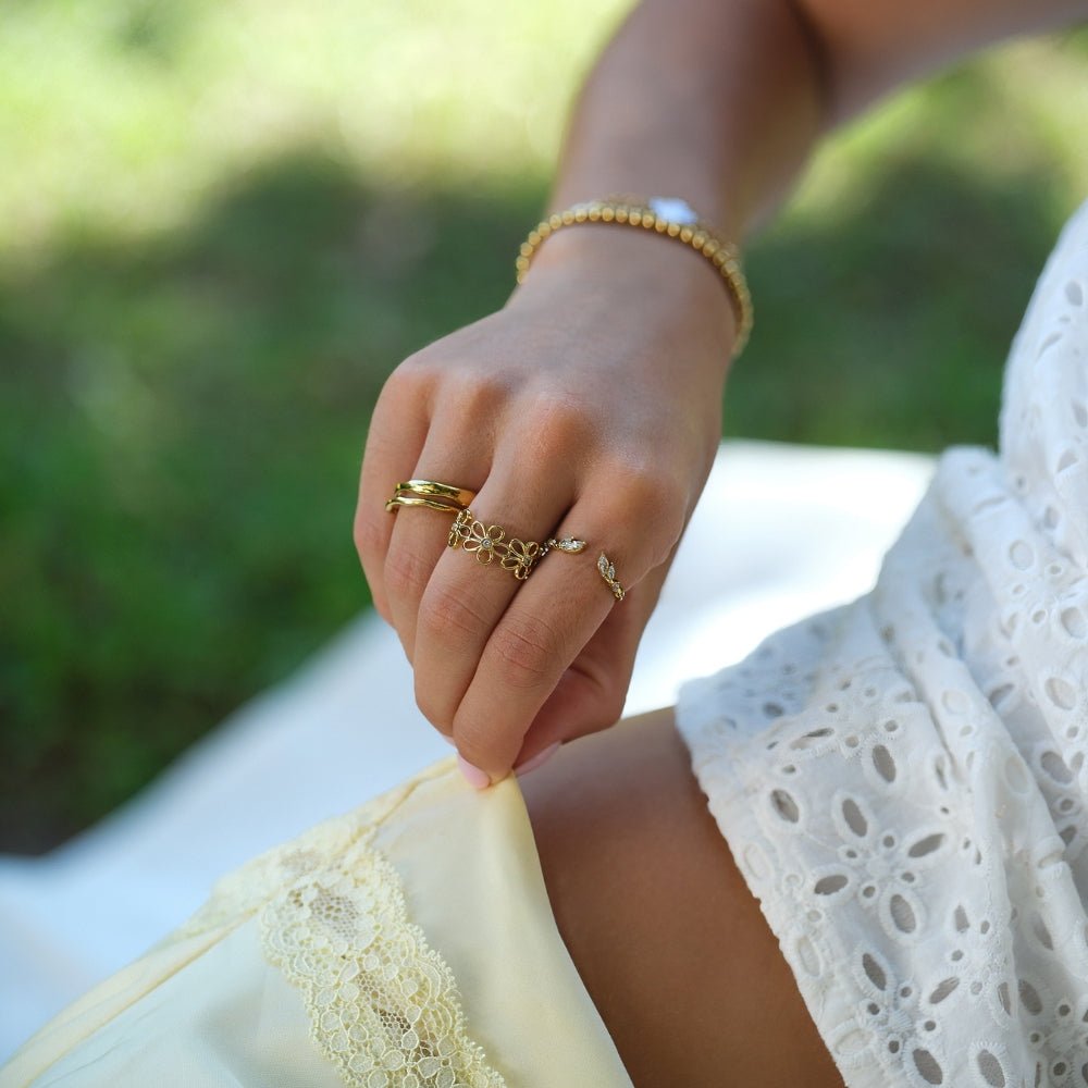 Gold Vine Ring with Crystal Stone