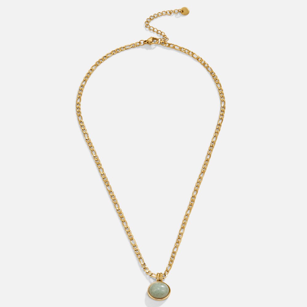 Gold Tone Jade Pendant Necklace with Stone Setting