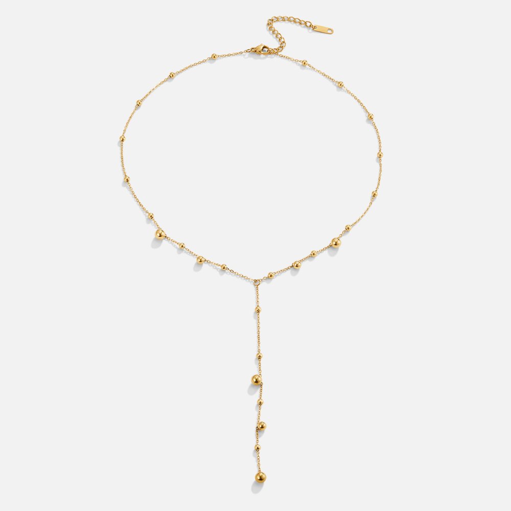 Gold Tassel Necklace with Beaded Chain