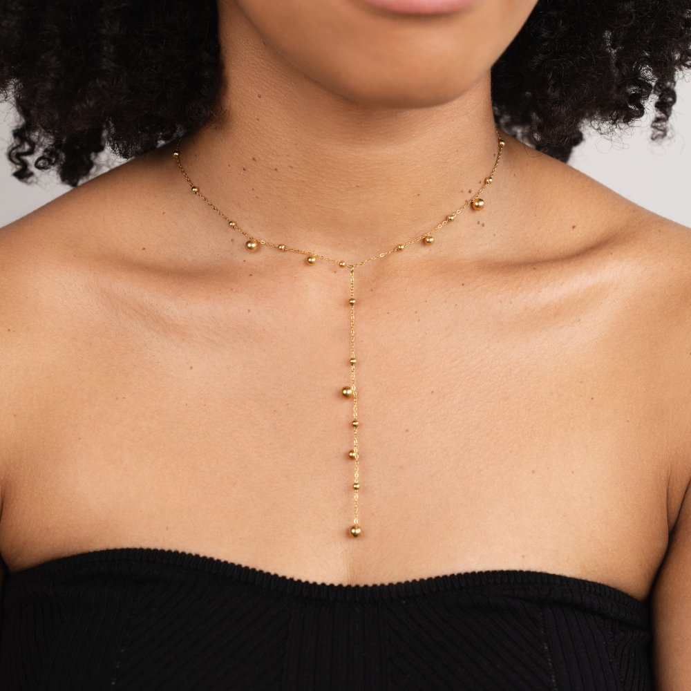 Gold Tassel Necklace with Beaded Chain