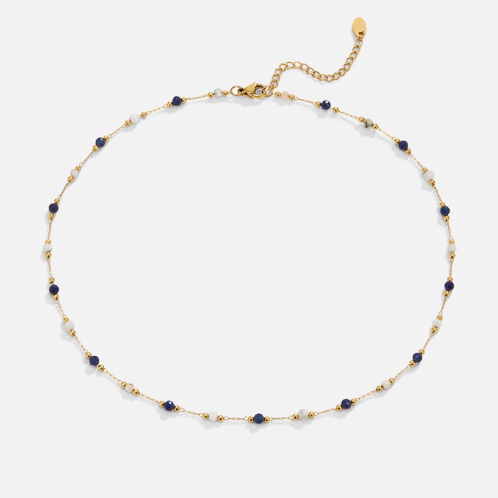 Gold Beaded Stone Necklace with Midnight Design