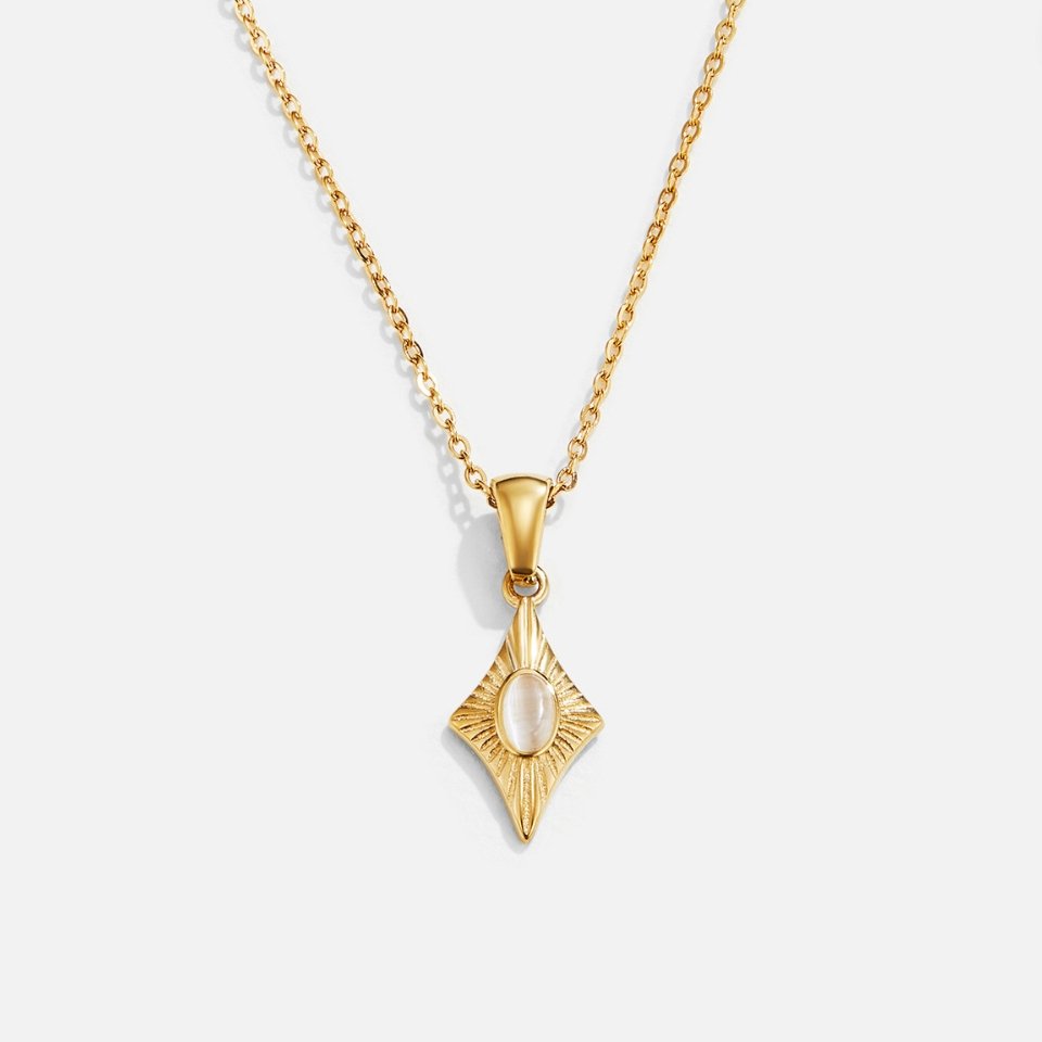 Gold Necklace with White Opal Pendant
