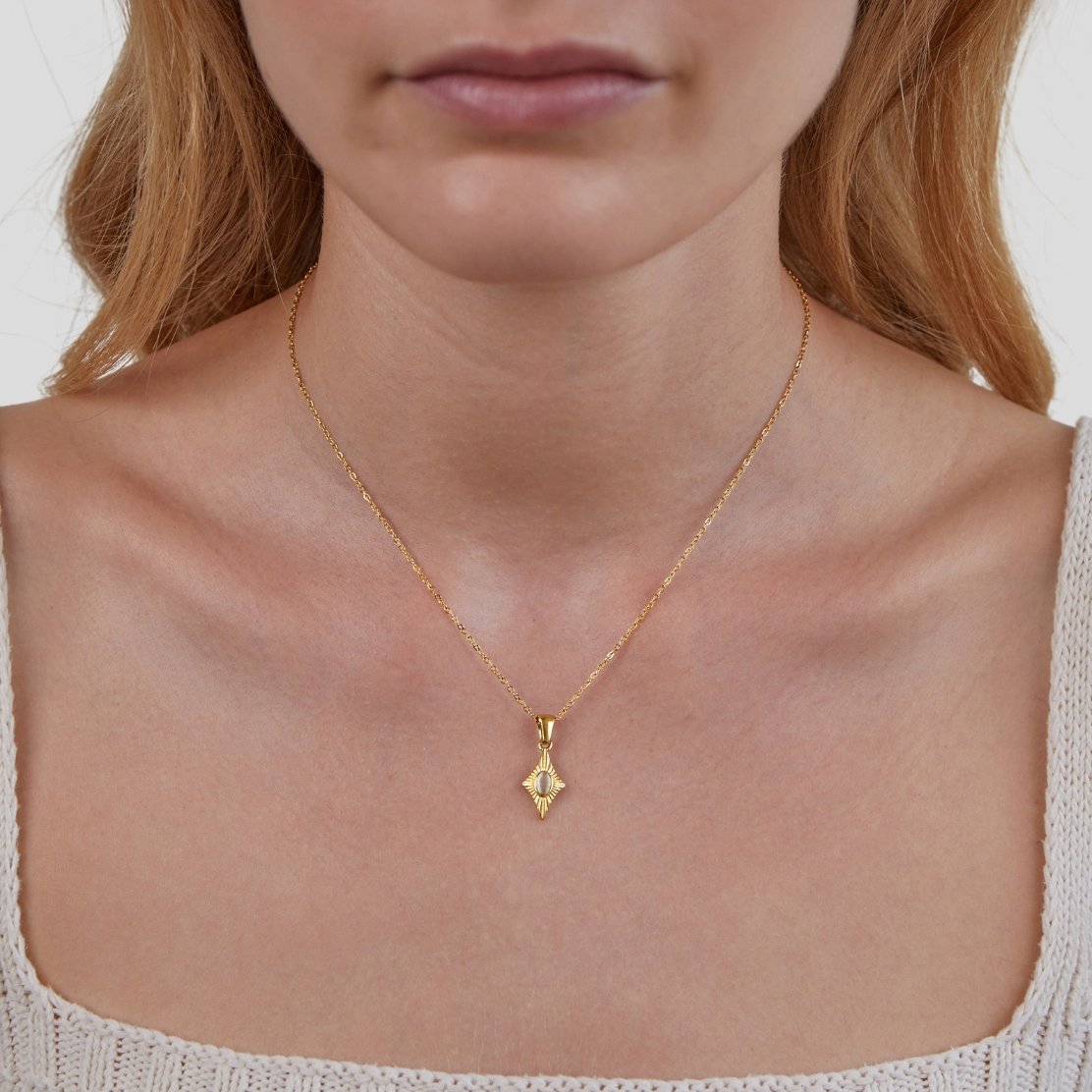 Gold Necklace with White Opal Pendant
