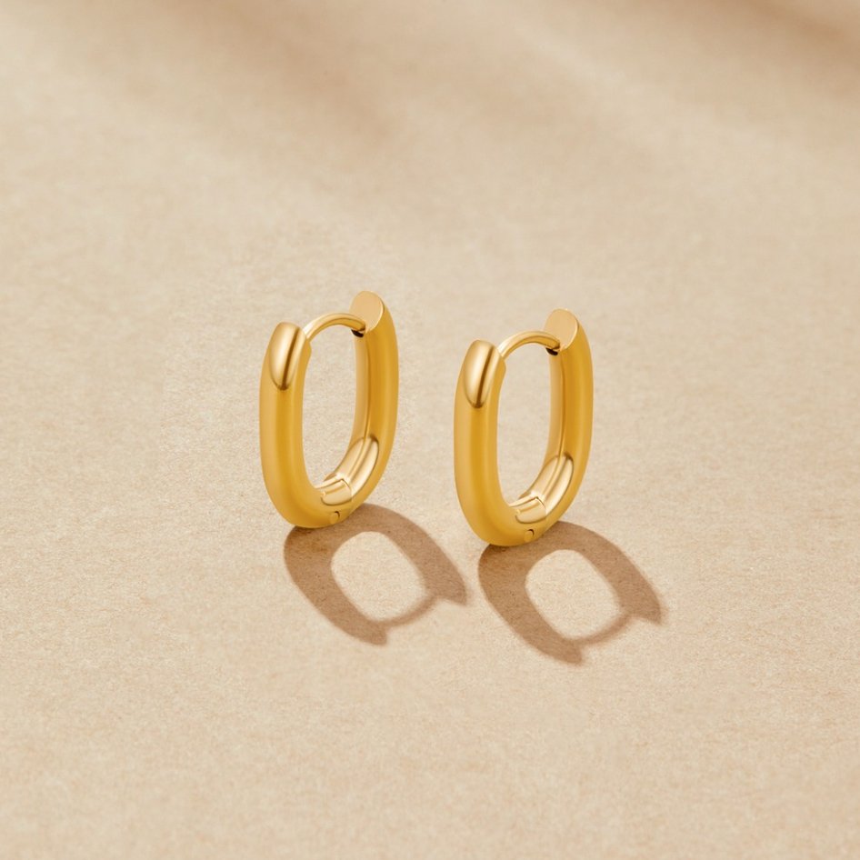 Gold Hoop Earrings with Polished Tubular Band