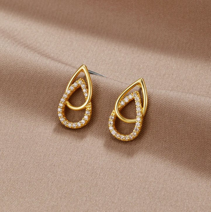 Gold Teardrop Link Drop Earrings with Open Chain Detail