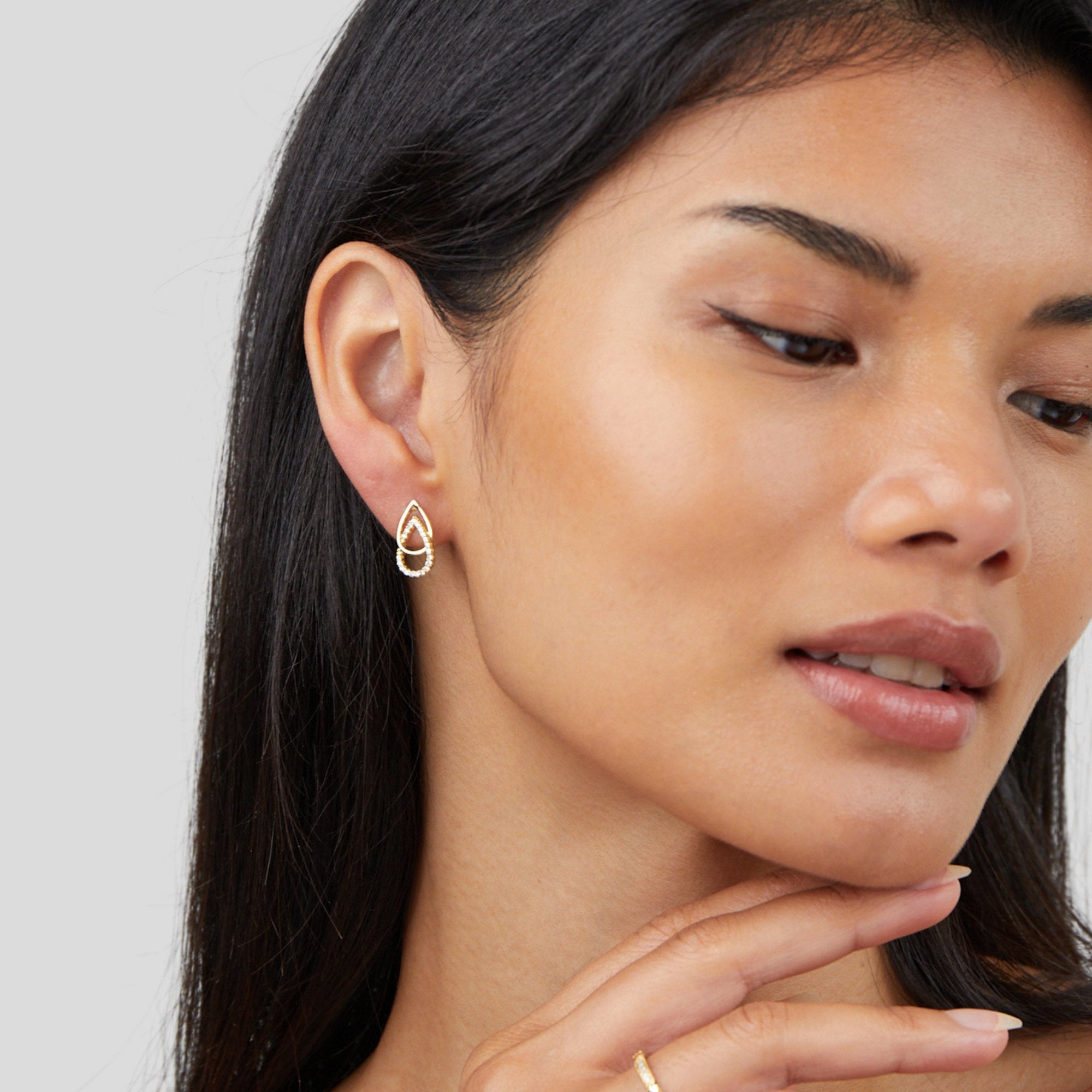 Gold Teardrop Link Drop Earrings with Open Chain Detail