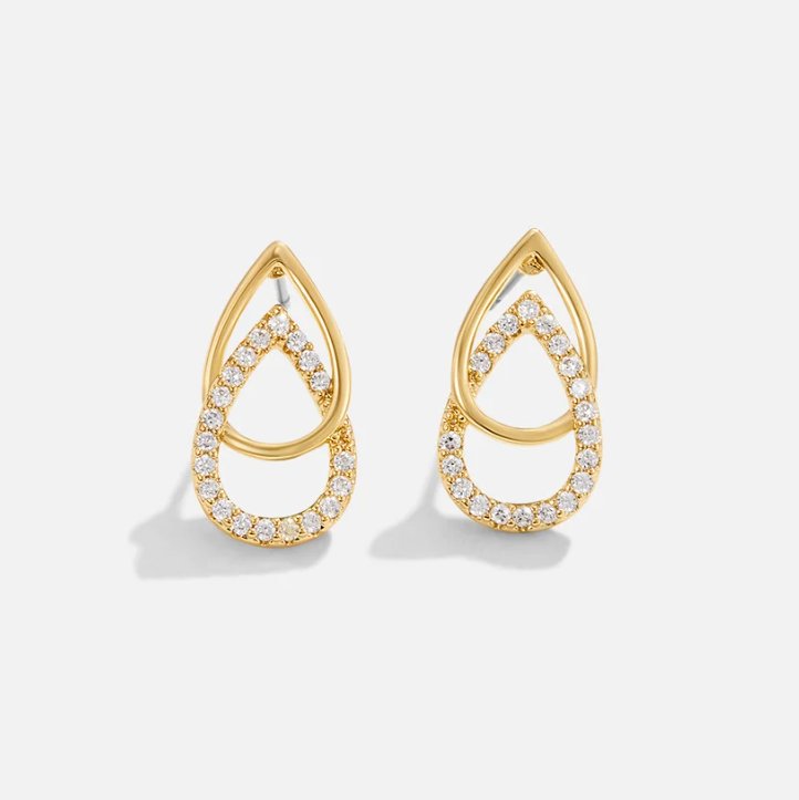 Gold Teardrop Link Drop Earrings with Open Chain Detail