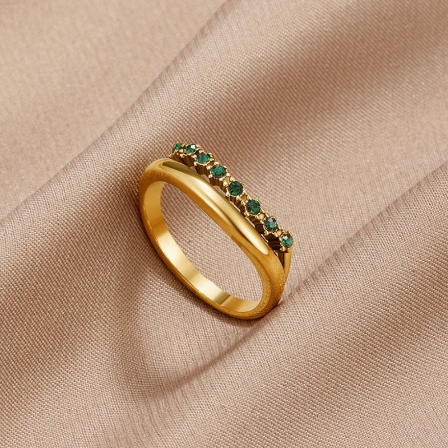 Gold Layered Ring with Emerald Green Stone