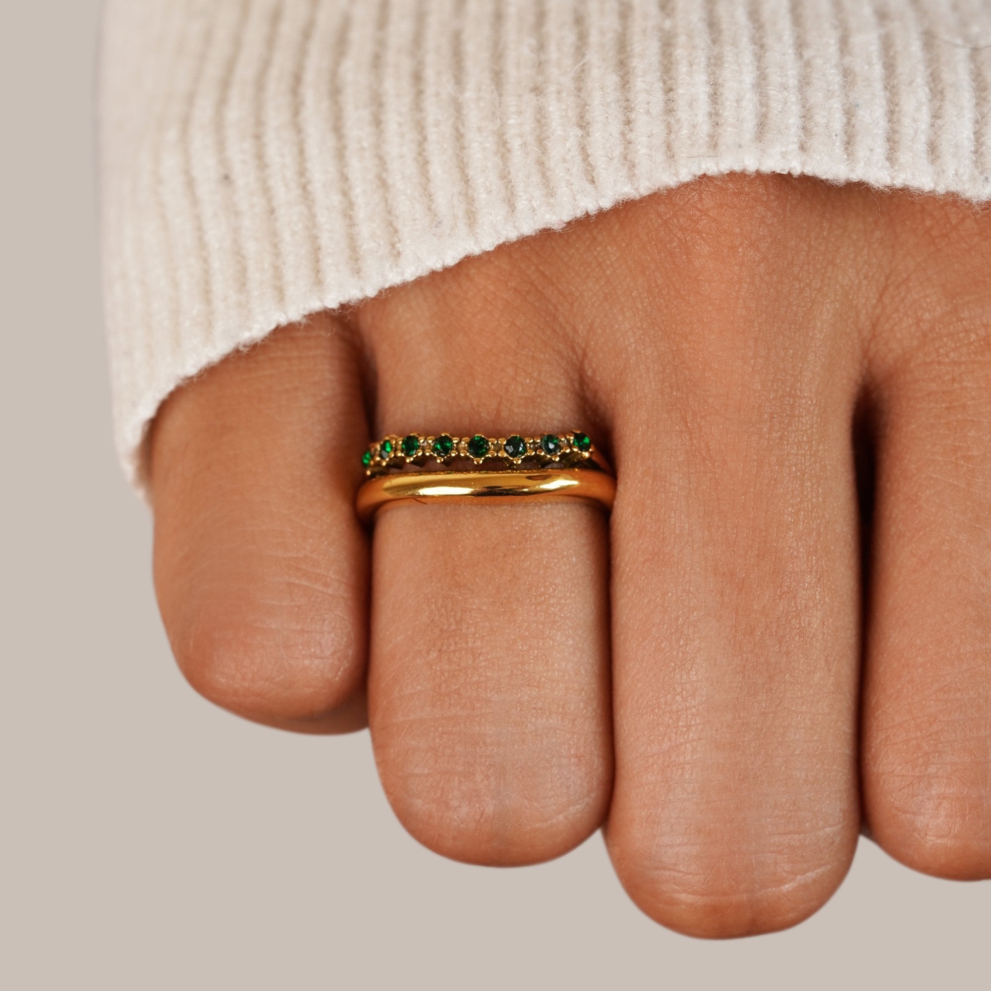 Gold Layered Ring with Emerald Green Stone