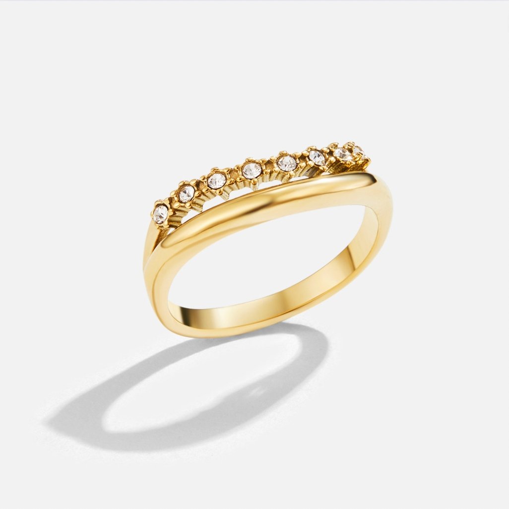 Gold Layered Ring with White Crystal