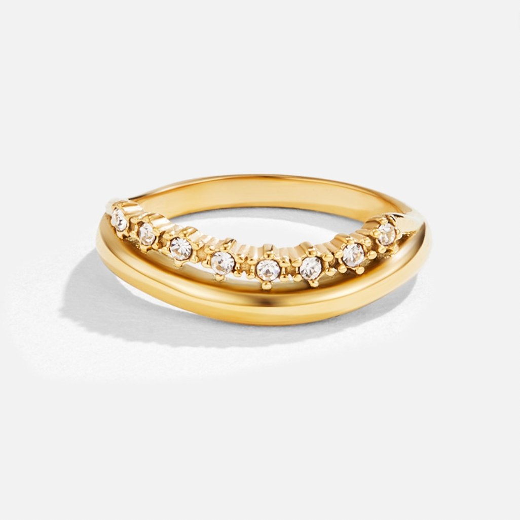 Gold Layered Ring with White Crystal