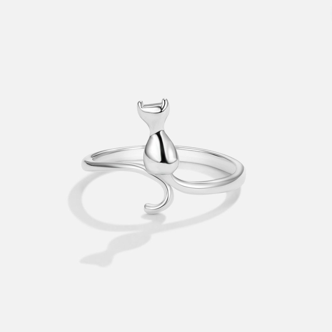 Silver Cat Silhouette Ring | Midnight Cat Design