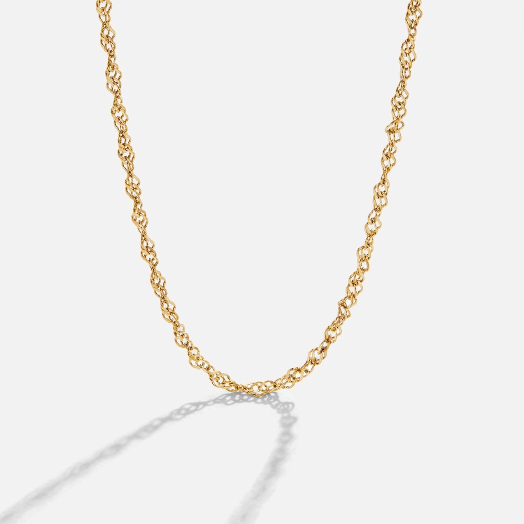 Gold Twist Chain Necklace with Layered Link Design