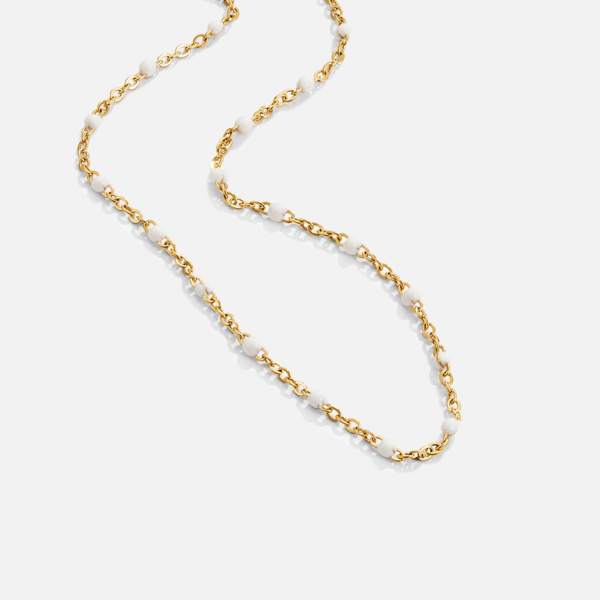 Gold Beaded Necklace with White Bead Strand