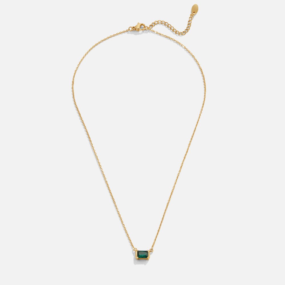 Gold Drop Necklace with Green Emerald Pendant