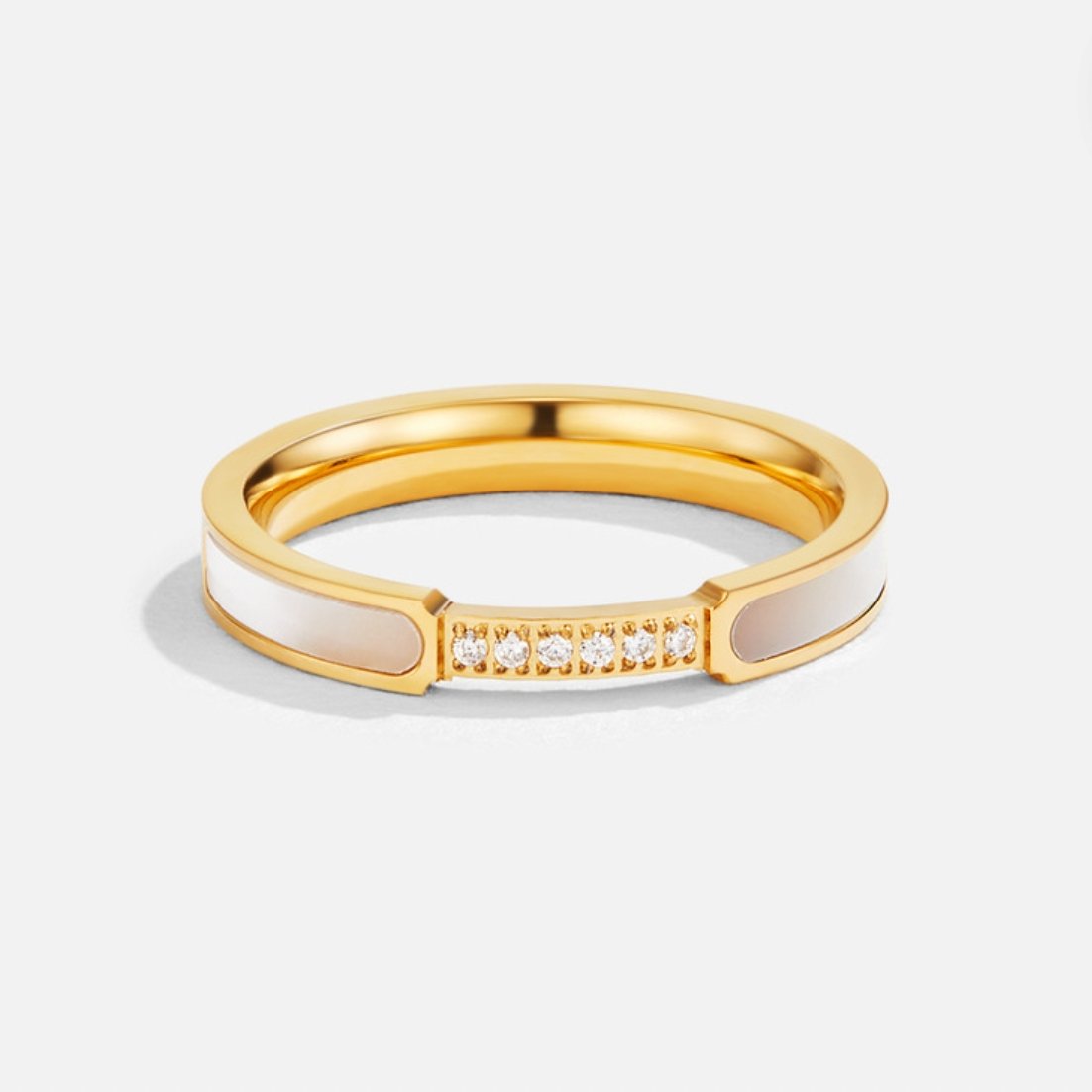 Gold Open Ring with Mother of Pearl and Crystal