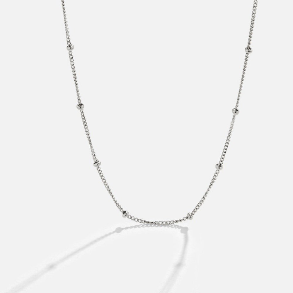 Silver Bead Chain Necklace with Layered Link Design