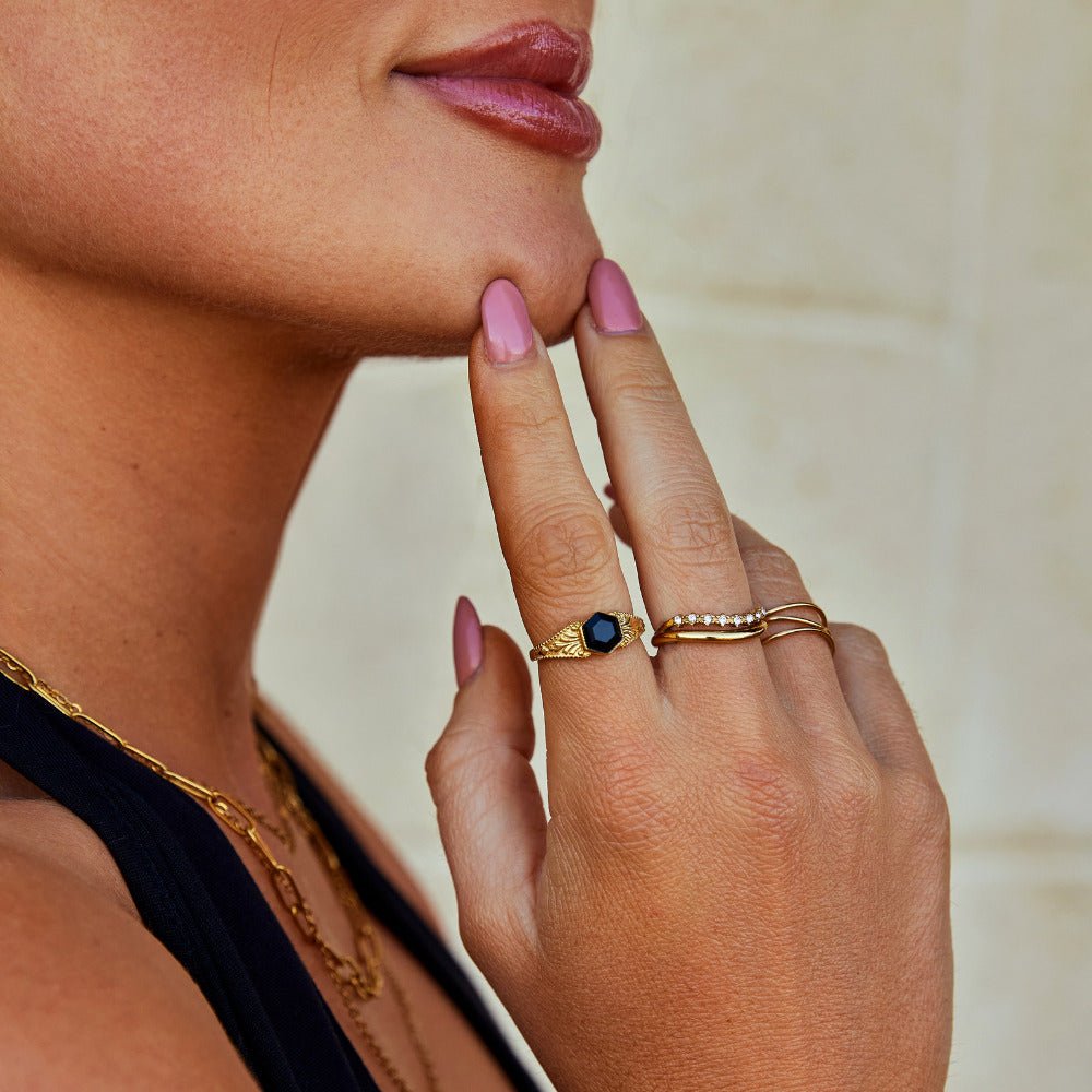 Black Onyx Ring with Gold-Tone Setting