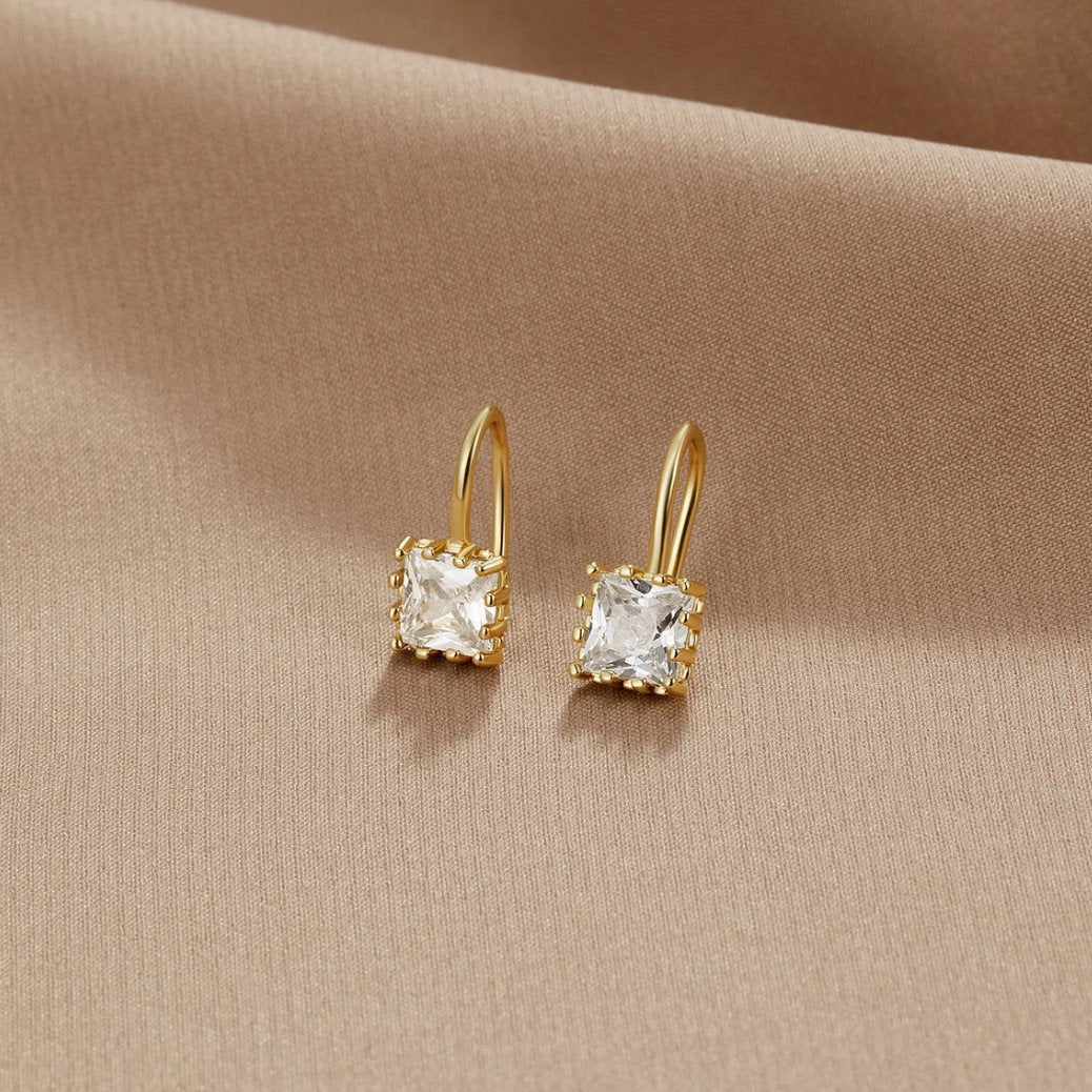 Gold Drop Earrings with Crystal Stone