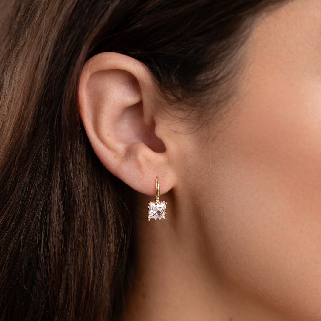Gold Drop Earrings with Crystal Stone