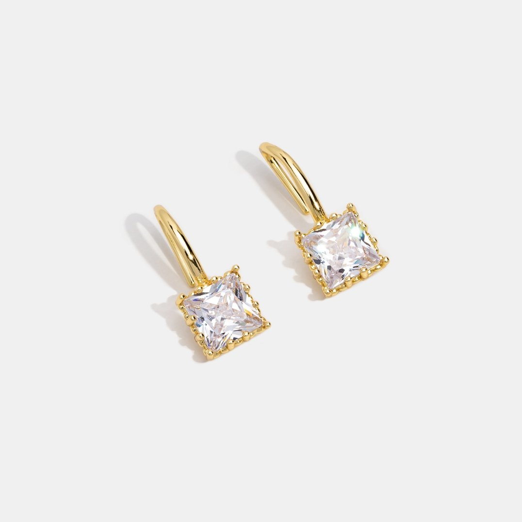 Gold Drop Earrings with Crystal Stone
