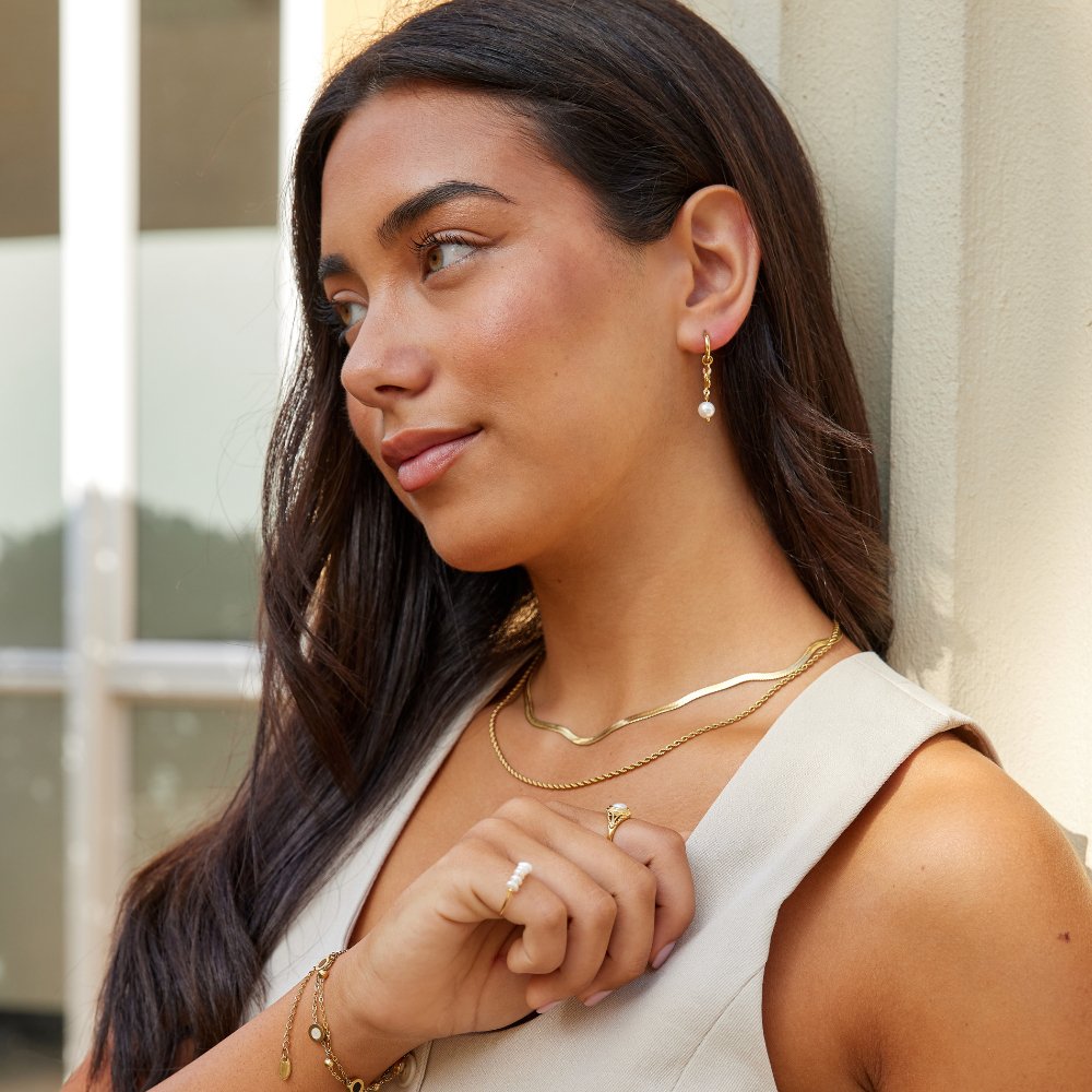 Gold Drop Earrings with Pearl Tassel