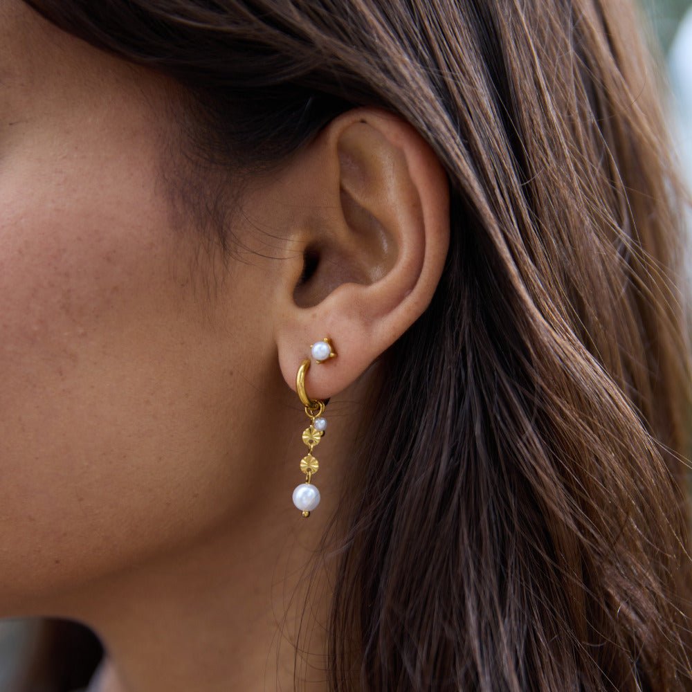 Gold Drop Earrings with Pearl Tassel