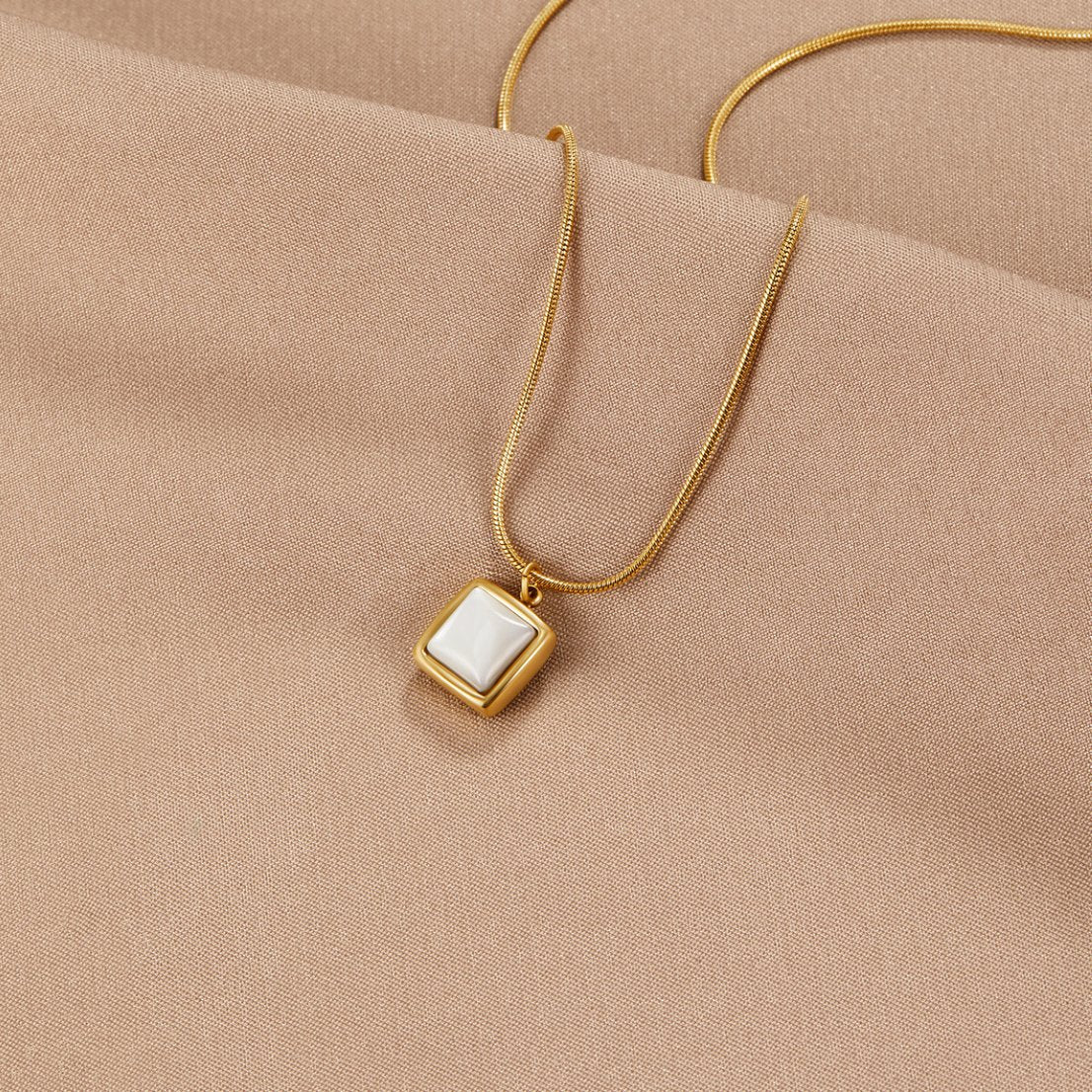 Gold Pendant Necklace with Moonstone